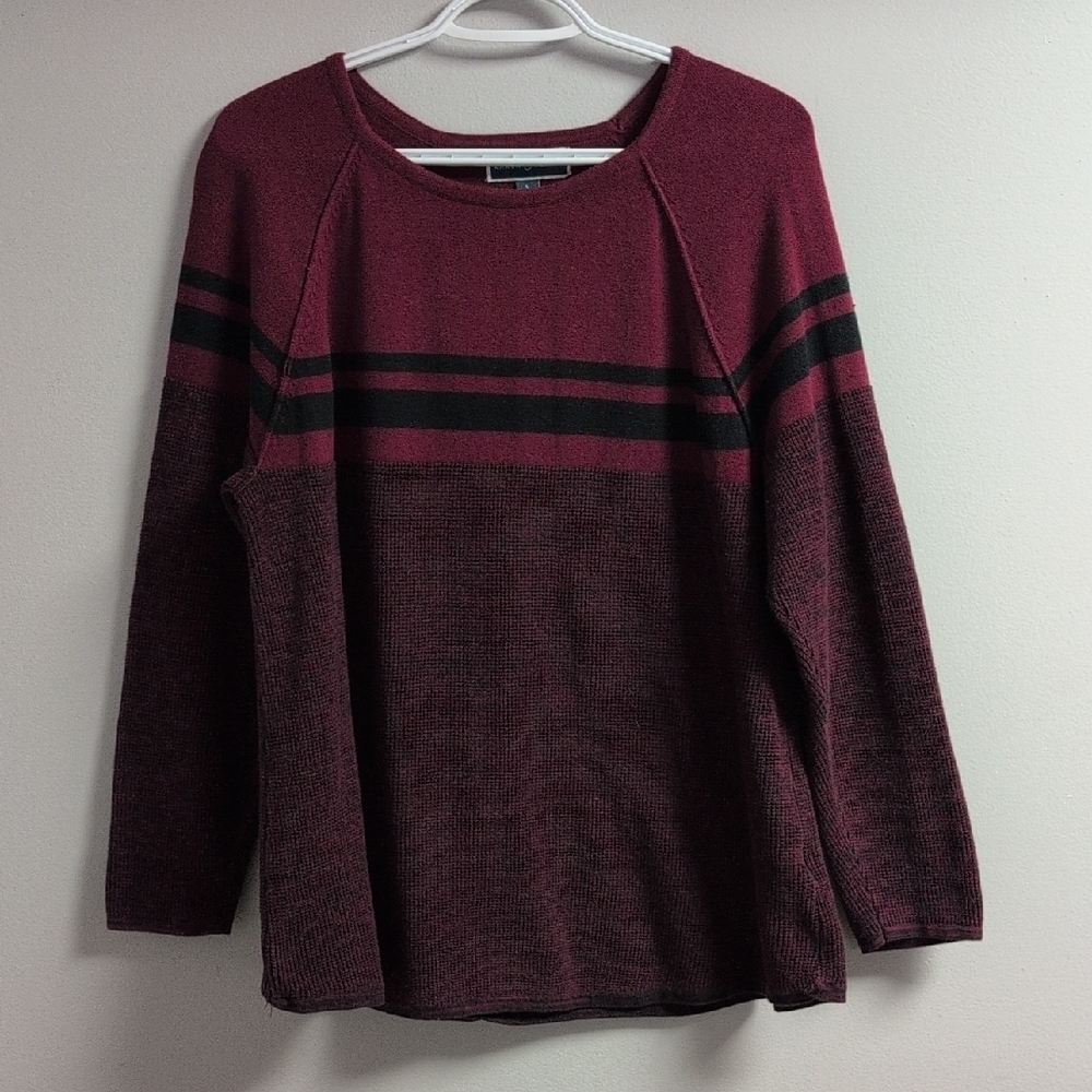 Karen Scott Women's Size Large Maroon Colourblocked Crew Neck Pullover